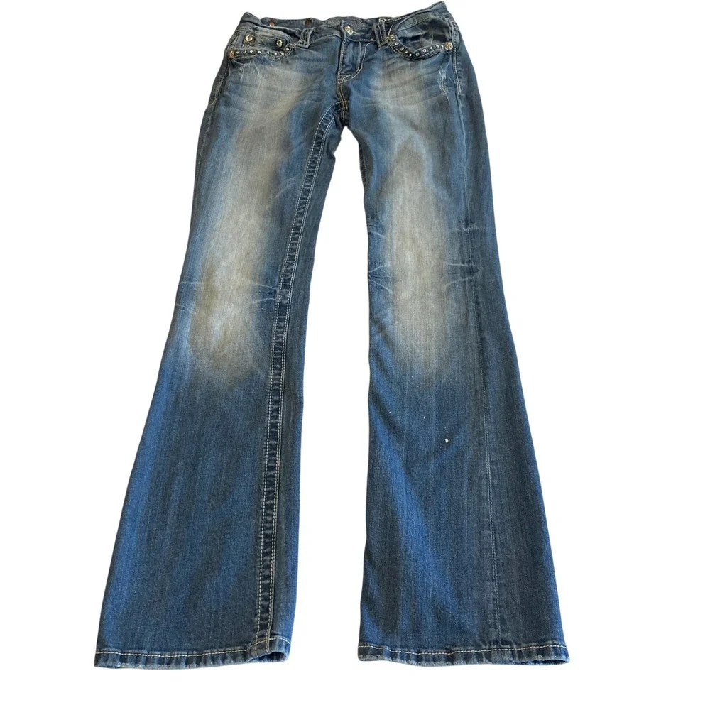 Miss Me Bootcut Jeans 29 (28x31.5) Medium Wash Embellished Distressed JW5180B12